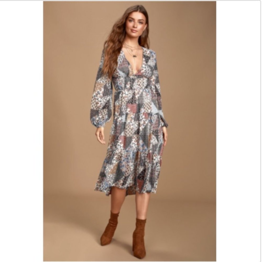 NWT Lulus Loara Multi Patch Midi Dress